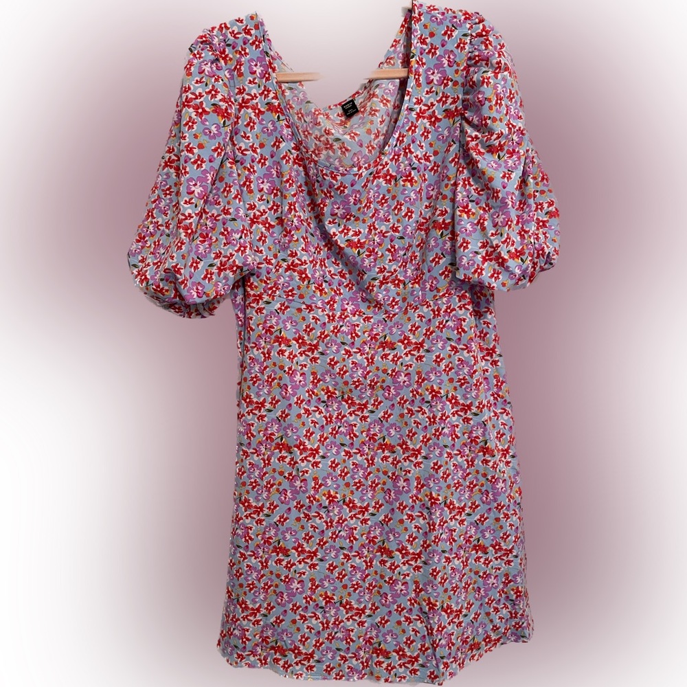 Women’s 3X Floral Dress with Puff Sleeves